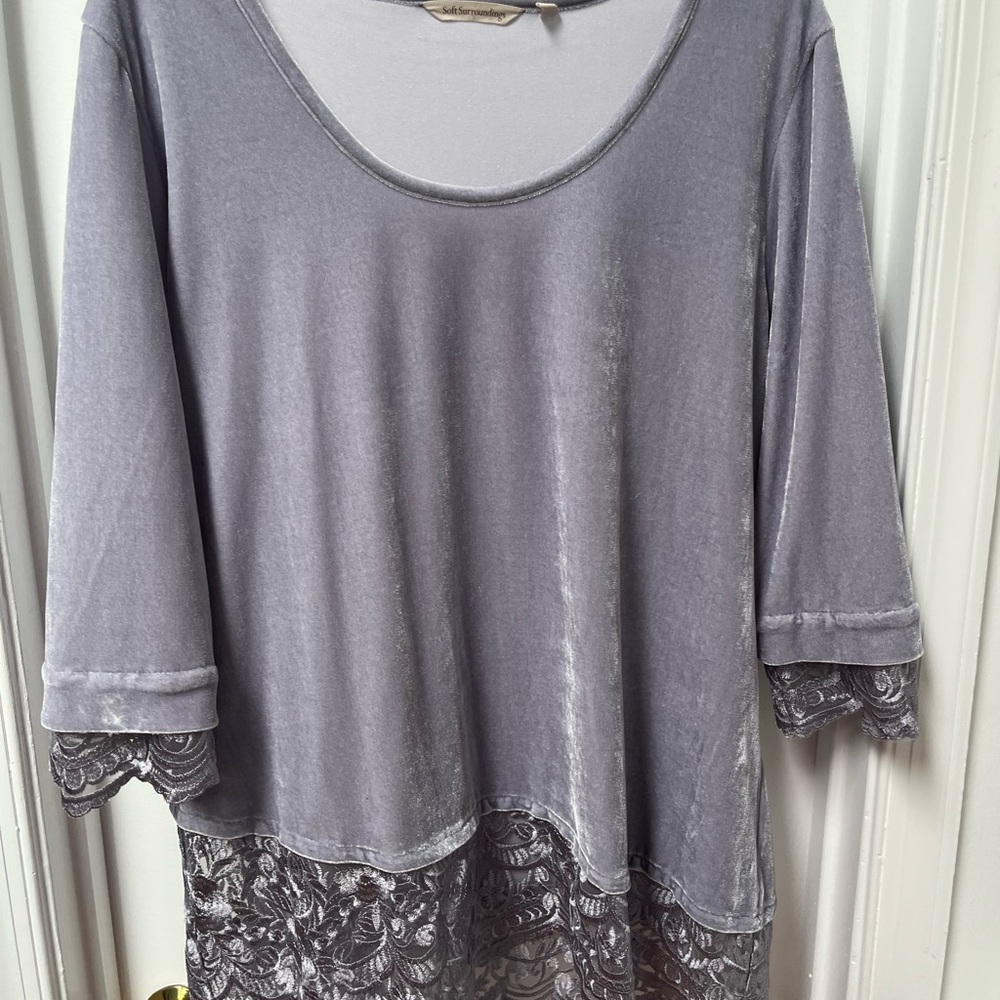 Soft Surroundings Gray 3/4 Sleeve amethyst velvet Blouse
